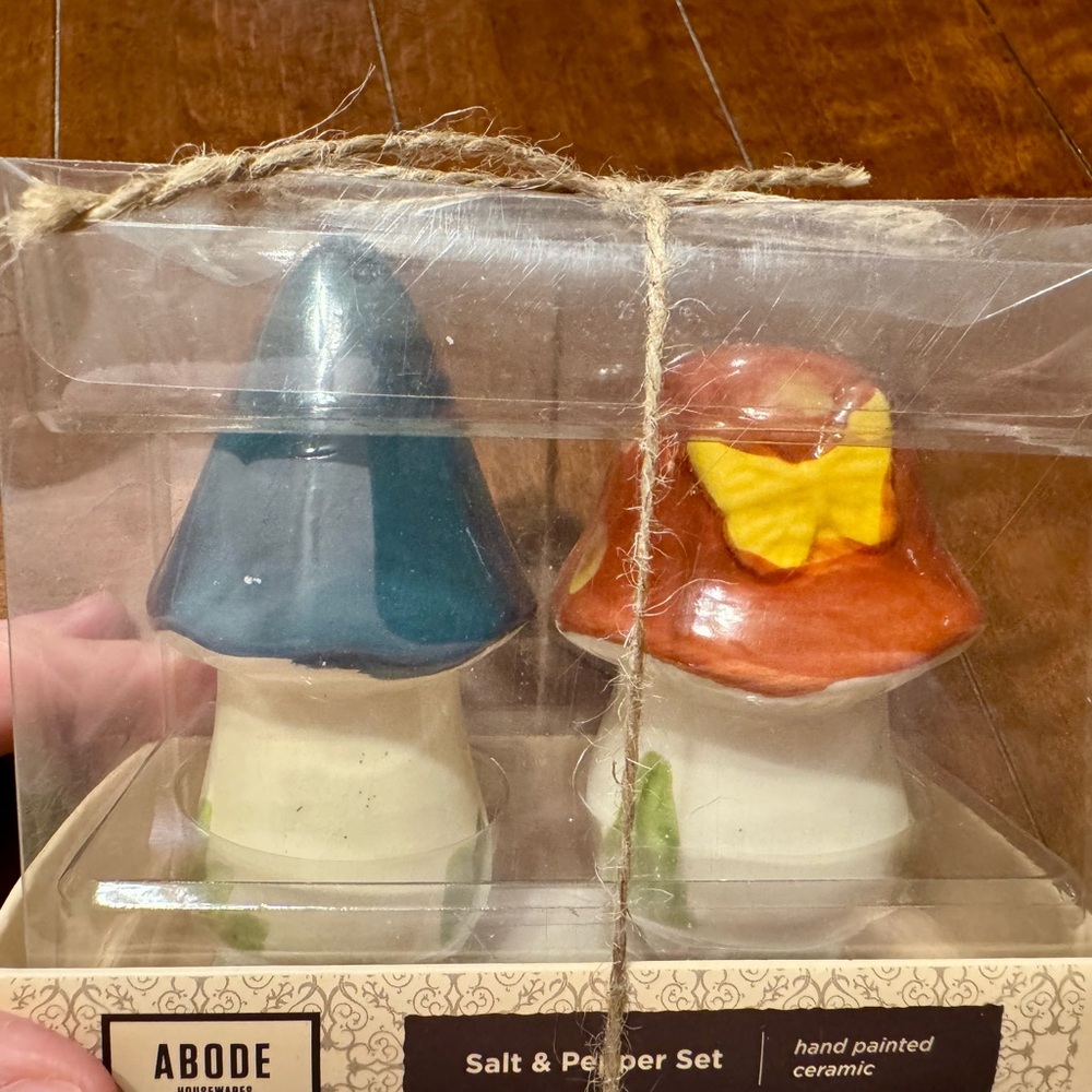 Abode Hand Painted Ceramic Salt & Pepper Set - Blue and Orange